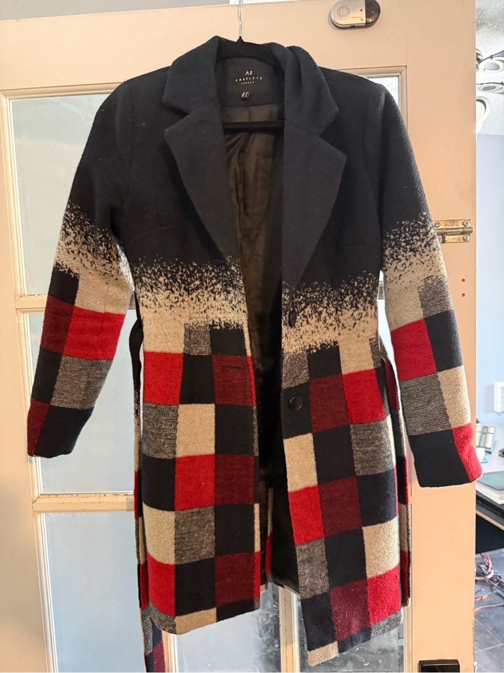 Red, Black & Gray Plaid Pea Coat